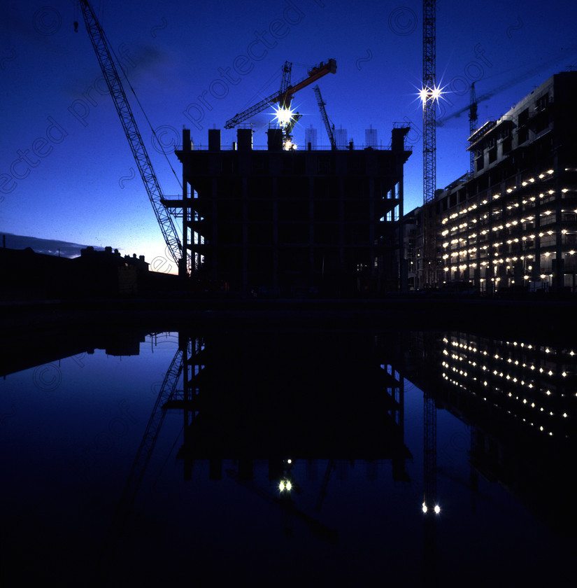 Site at night 
 Construction site at night 
 Keywords: night, construction, site, building, nightime, blue, cranes,