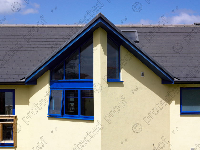 Kent coast-034 
 Detail of modern house. 
 Keywords: Modern, building, detail, blue, roof, windows, house, glass